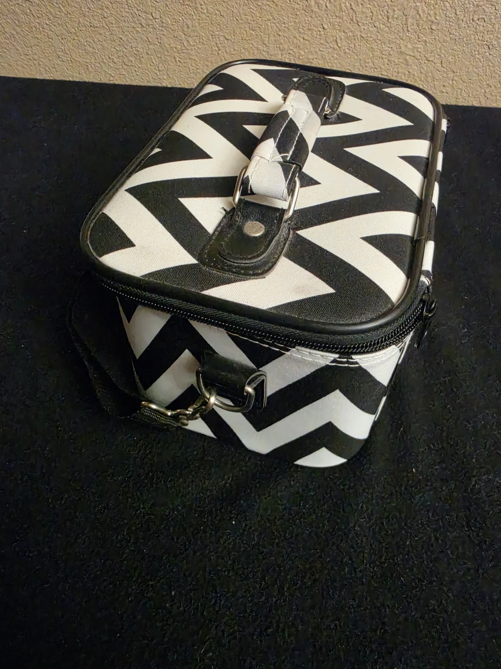 Black and White Chevron Train Case Cosmetic Bag
